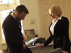 Busty MILF business woman dominated by her male partner
